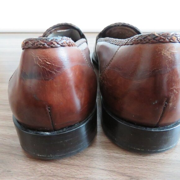 COLE HAAN BRAGANO Cognac Leather Tassel Slip On Loafers Preppy Made In Italy - - Picture 6 of 15